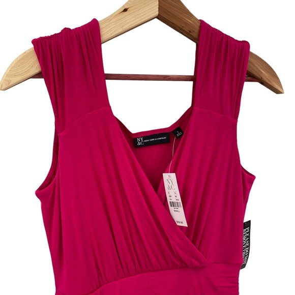NY&C Maxi Dress Size Small Pink Jersey Sleeveless Faux Wrap Ruched V-Neck NWT - Picture 4 of 8